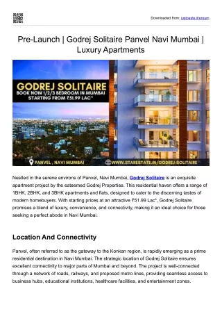 Pre-Launch - Godrej Solitaire Panvel Navi Mumbai - Luxury Apartments