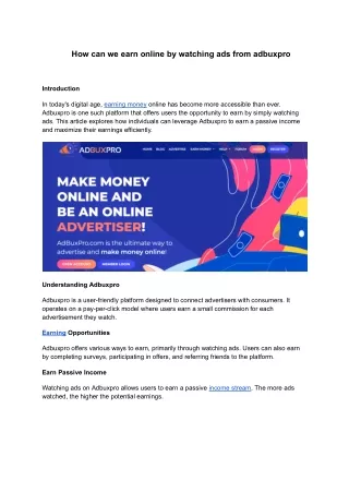 How can we earn online by watching ads from adbuxpro