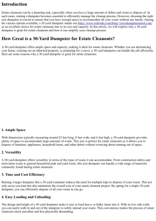 How Great is a 30-Yard Dumpster for Estate Cleanouts?