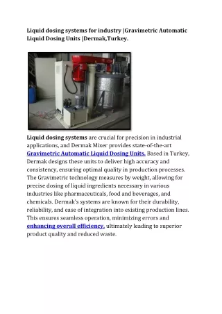 Liquid dosing systems for industry |Gravimetric Automatic Liquid Dosing Units |D