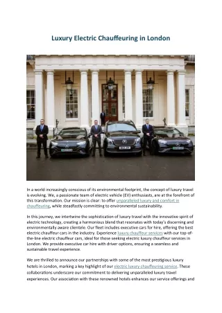 Luxury Electric Chauffeuring in London