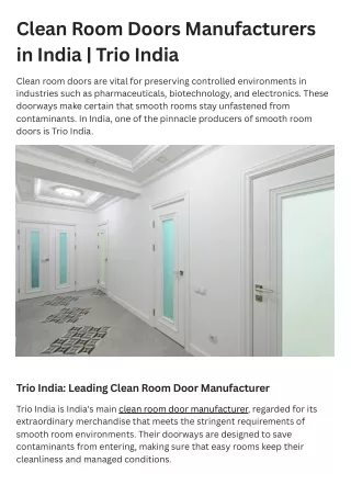 Clean Room Doors Manufacturers in India  Trio India