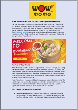 Wow Momo Franchise Enquiry: A Comprehensive Guide