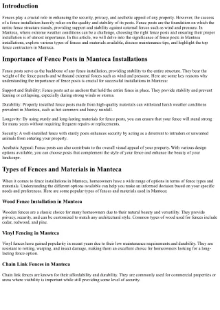 Understanding the Importance of Fence Posts in Manteca Installations