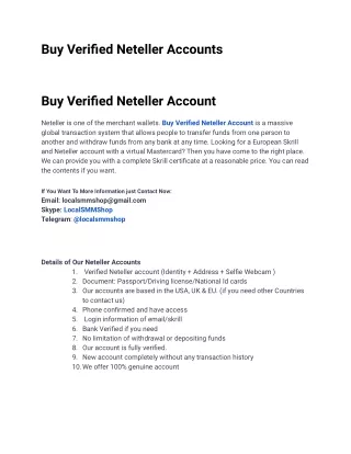 One Of The Best Website To Buy Verified Neteller Accounts
