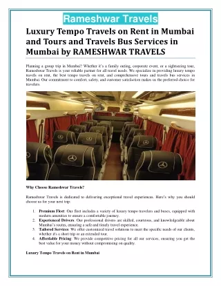 Comfort and Style with Luxury Tempo Travels on Rent in Mumbai