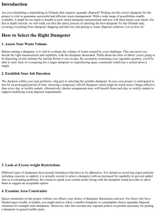 Ways to Select the Right Dumpster for Your Orlando Challenge