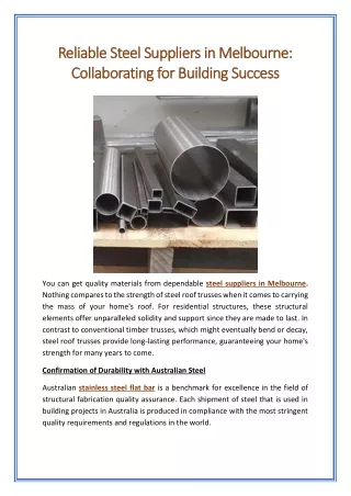 Reliable Steel Suppliers in Melbourne Collaborating for Building Success