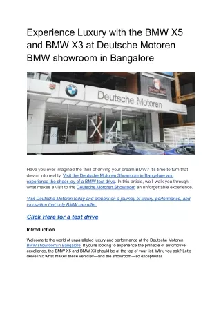 Experience Luxury with the BMW X5 and BMW X3 at Deutsche Motoren BMW showroom in Bangalore