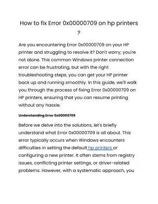 How to fix Error 0x00000709 on hp printers