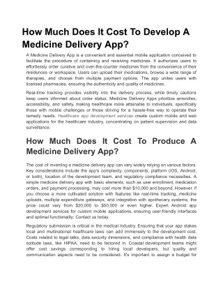 How Much Does It Cost To Develop A Medicine Delivery App