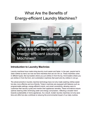 What Are the Benefits of Energy-efficient Laundry Machines