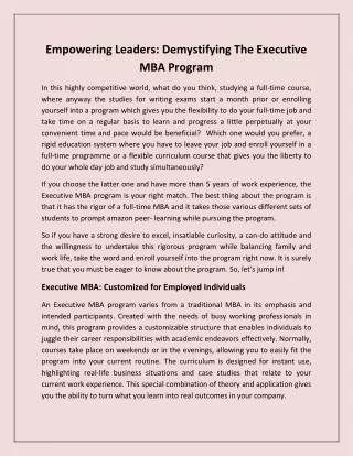 Empowering Leaders Demystifying The Executive MBA Program