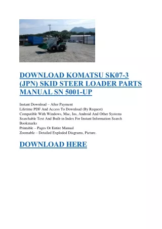 DOWNLOAD KOMATSU SK07-3 (JPN) SKID STEER LOADER PARTS MANUAL SN 5001-UP