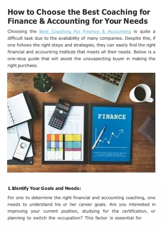 How to Choose the Best Coaching for Finance & Accounting for Your Needs