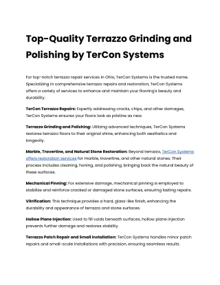 Top-Quality Terrazzo Grinding and Polishing by TerCon Systems