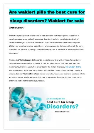 Are waklert pills the best cure to sleep disorders Waklert for sale