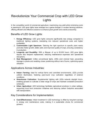 Revolutionize Your Commercial Crop with LED Grow Lights