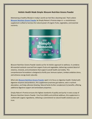 Holistic Health Made Simple: Blossom Nutrition Greens Powder