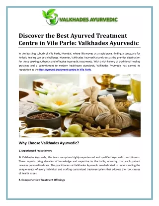 Healing at the Best Ayurved Treatment Centre in Vile Parle