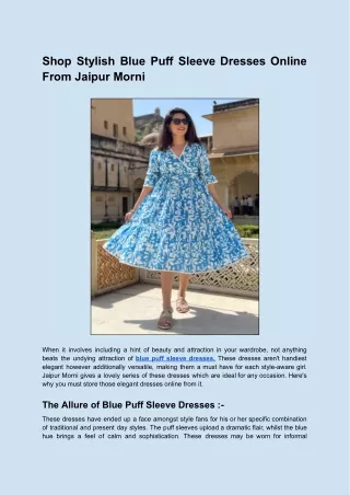 Shop Stylish Blue Puff Sleeve Dresses Online From Jaipur Morni