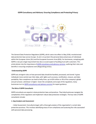 GDPR Consultancy and Advisory: Ensuring Compliance and Protecting Privacy