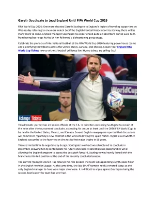 Gareth Southgate to Lead England Until 2026 FIFA World Cup