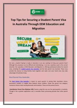 Top Tips for Securing a Student Parent Visa in Australia Through EEM Education and Migration