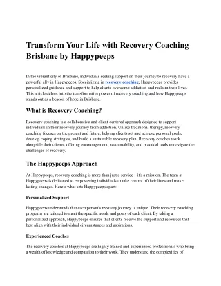 Transform Your Life with Recovery Coaching Brisbane by Happypeeps