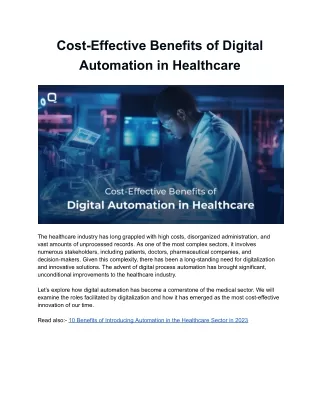 Cost-Effective Benefits of Digital Automation in Healthcare