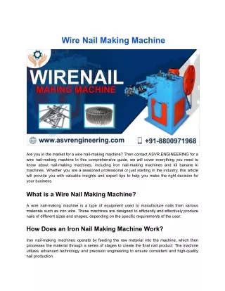 Wire Nail Making Machine