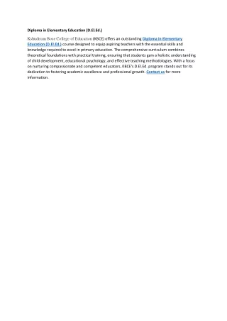 Diploma In Elementary Education (D.El.Ed.)