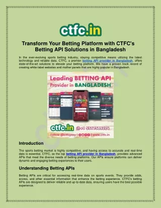 Top Betting API Provider in Bangladesh: CTFC's Solutions
