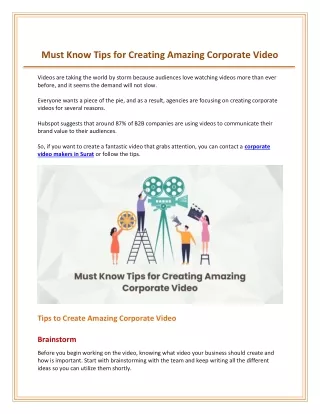 Must Know Tips for Creating Amazing Corporate Video