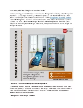 Smart Refrigerator Monitoring Systems for Homes in UAE