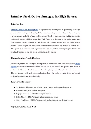 Intraday Stock Option Strategies for High Returns