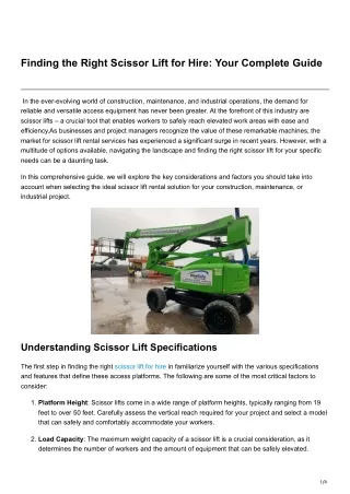 Finding the Right Scissor Lift for Hire Your Complete Guide