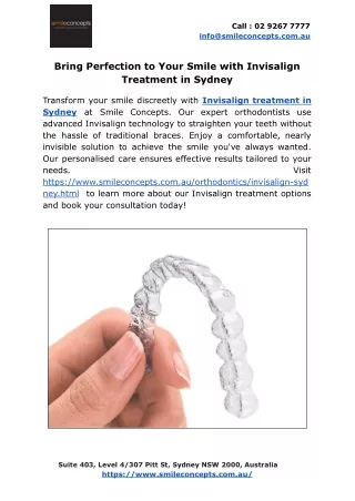 Bring Perfection to Your Smile with Invisalign Treatment in Sydney