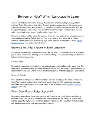 Bonjour or Hola Which Language to Learn