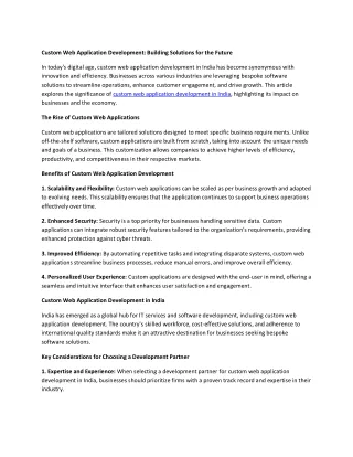 Custom Web Application Development: Building Solutions for the Future