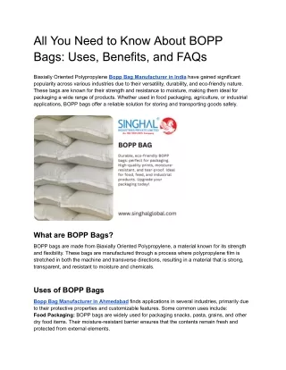 Bopp Bag Manufacturer in India