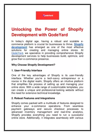 Unlocking the Power of Shopify Development with QodeYard