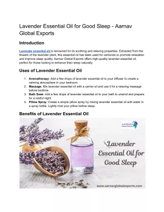 Lavender Essential Oil for Good Sleep - Aarnav Global Exports