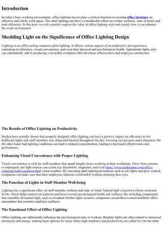 Shedding Light on the Significance of Office Lighting Design