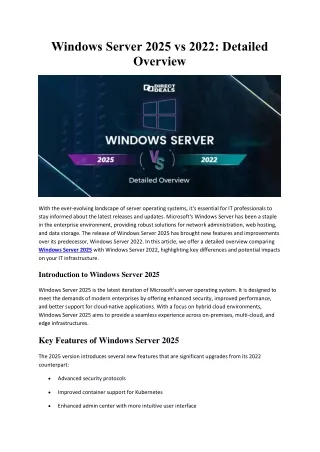 Windows Server 2025 vs 2022 Detailed Overview