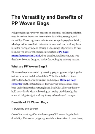 The Versatility and Benefits of PP Woven Bags