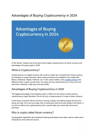 Advantages of Buying Cryptocurrency in 2024