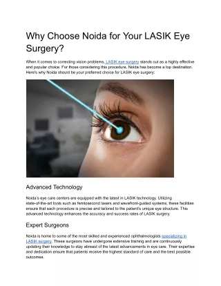 Why Choose Noida for Your LASIK Eye Surgery