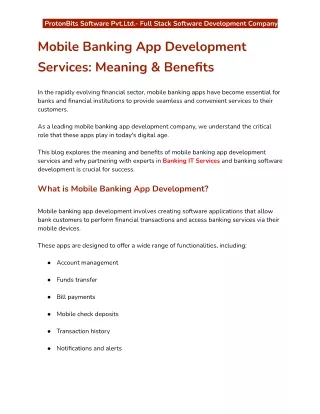 Mobile Banking App Development Services Meaning & Benefits