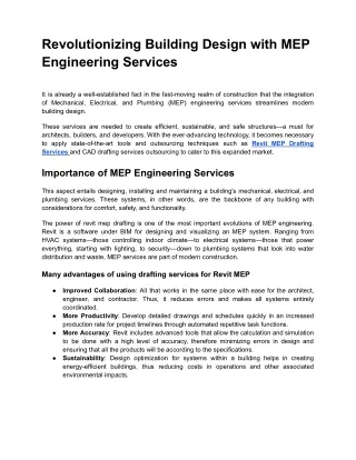 Revolutionizing Building Design with MEP Engineering Services